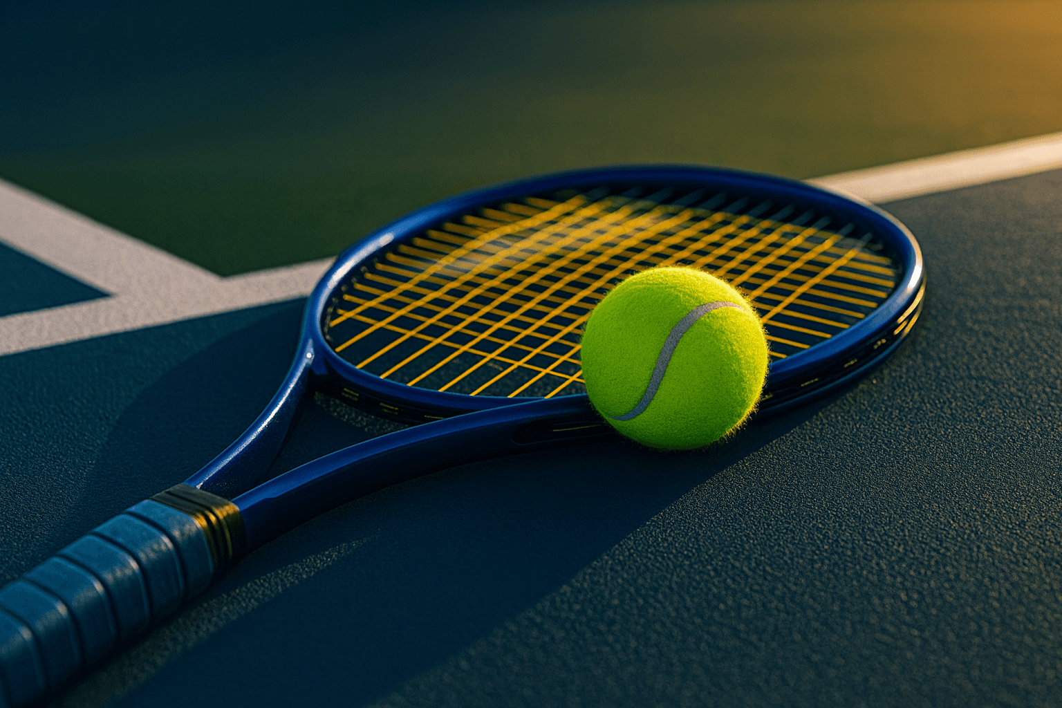 tennis racket and a ball on the court